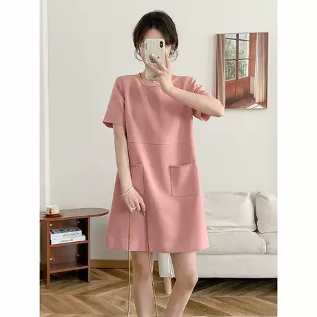 高级感直筒连衣裙小个子女2024夏新款设计感宽松显瘦小香风短裙子商品大图