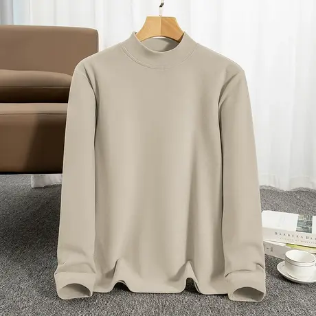 300g重磅半高领长袖t恤男装双面德绒打底衫体恤潮牌潮流中领秋衣商品大图