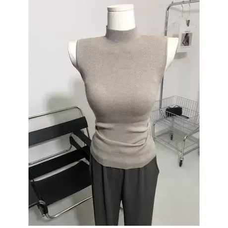 质感满分～大地色系 半高领修身无袖针织背心秋季新款打底衫上衣图片