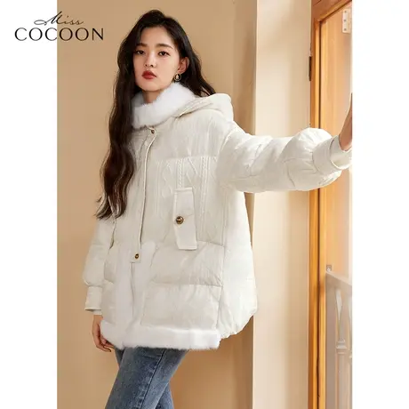 mis COCOON水貂毛拼接羽绒服女2022新款冬季茧型宽松设计感外套图片