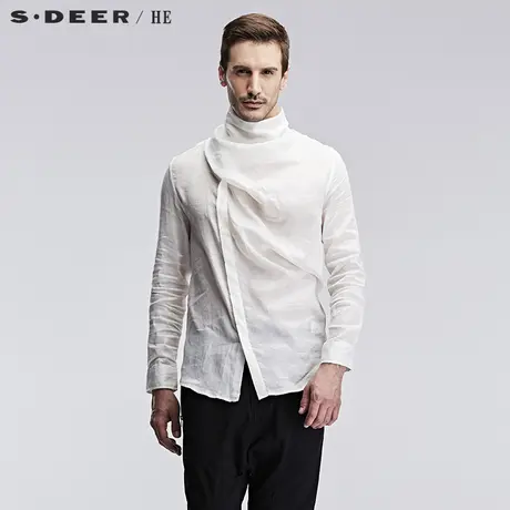 sdeerhe圣迪奥男装个性设计感时尚立体纯白暗门襟衬衫H15270531图片