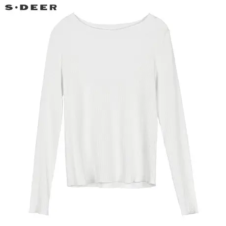 sdeer 圣迪奥简约气质圆领立体肌理层次下摆纯白长袖T恤S19180251图片