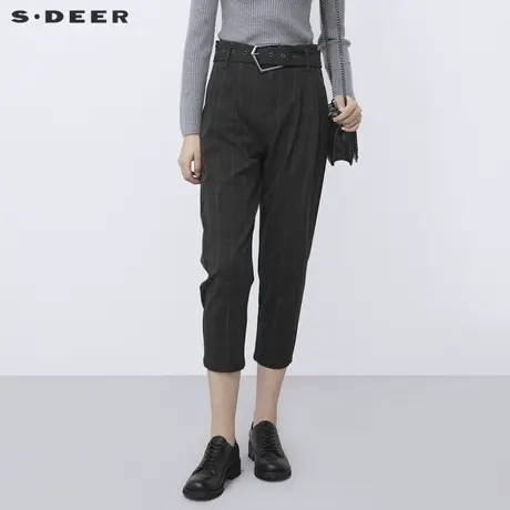 sdeer圣迪奥女装春装高腰撞色格纹插袋通勤长裤S21380842图片