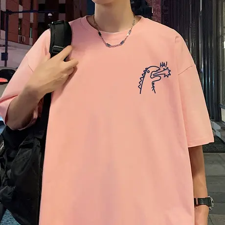 短袖t恤男夏季2025新款时尚潮牌宽松情侣体恤重磅纯棉半袖打底衫商品大图