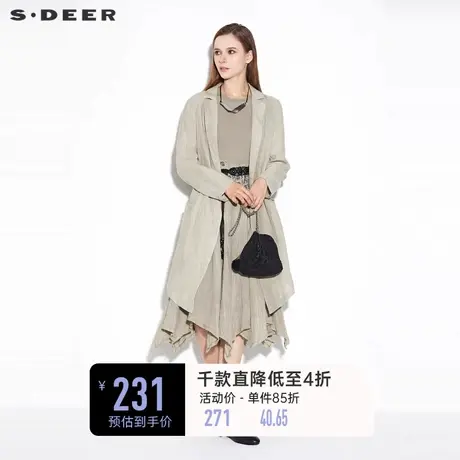 sdeer圣迪奥女夏装开衫薄款西装领撞色印花亚麻开襟外套S21282202图片