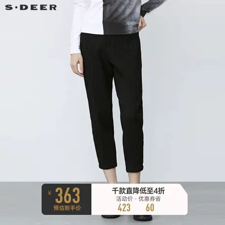 sdeer圣迪奥冬休闲插袋肌理褶皱小脚裤黑色长裤S21480803图片