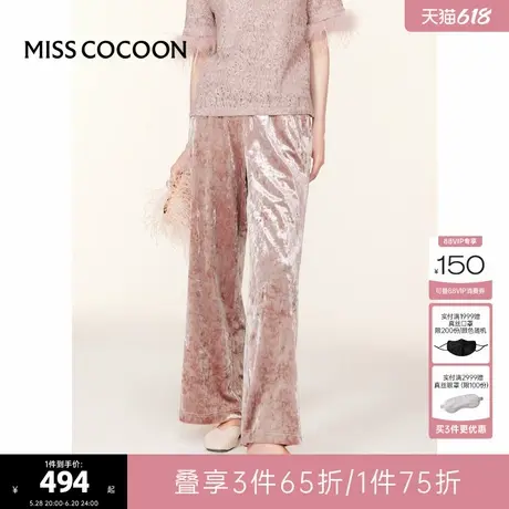 可可尼COCOON2025夏季新款幻彩冰花面料时尚丝绒直筒百搭休闲裤女商品大图