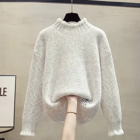 半高领水貂绒毛衣女打底衫2025春秋新款宽松针织衫内搭加厚上衣潮商品大图