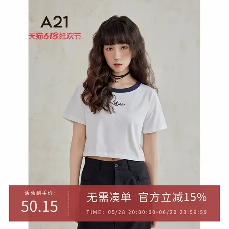 A21女装短袖T恤夏季设计感时尚修身短款上衣打底衫女图片