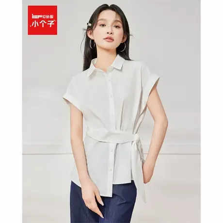 IEF/爱依服2025夏季新款时尚白色短袖衬衫女法式独特设计系带衬衣图片