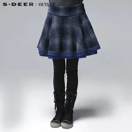 s.deer【新品】圣迪奥专柜正品女装经典格纹毛呢半身裙S15881316商品大图