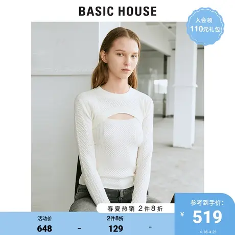 Basic House/百家好2021春秋商场同款女装圆领修身针织衫HVKT122C商品大图