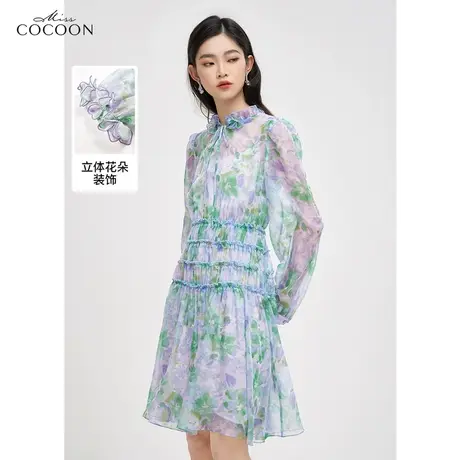 miss COCOON法式碎花雪纺长裙子女2023新款夏季显瘦高腰a字连衣裙图片