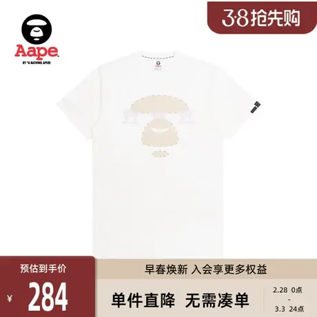 Aape旗舰店女装春夏猿人简约印花亮闪勾边长款圆领短袖T恤0960XXI图片