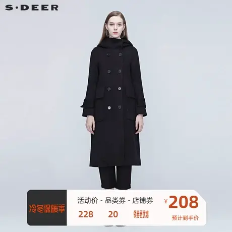 sdeer圣迪奥春季新品女装休闲双排扣插袋连帽大衣S20381824🚗商品大图