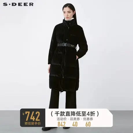 sdeer圣迪奥冬季高领撞色字母收腰灯芯绒长款羽绒服S21462425😒商品大图