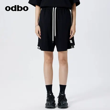 odbo 男女同款抽绳高腰运动休闲短裤夏季新款纯棉情侣装潮牌商品大图