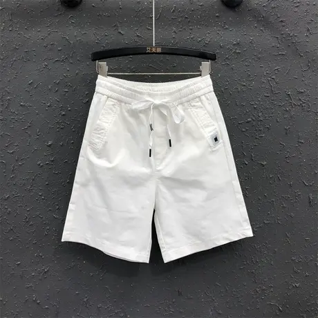 个性抽绳松紧腰百搭休闲五分阔腿裤欧货女夏新款显瘦直筒牛仔短裤图片