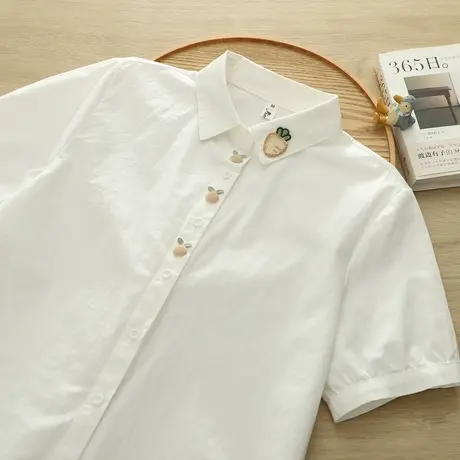 夏季甜美文艺萝卜贴布学生白色短袖衬衫休闲纯棉可爱少女衬衣上衣图片