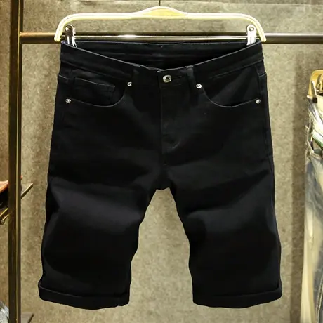 夏季薄款休闲短裤男2025新款牛仔中裤黑色修身男士五分裤潮牌中裤商品大图