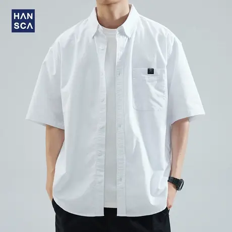 hansca重磅短袖衬衫男夏季新款宽松衬衣日系休闲潮流痞帅大码上衣商品大图