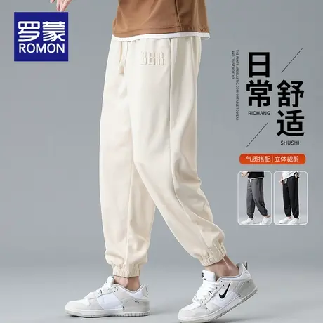 罗蒙裤子男士春秋季美式潮牌款灰色直筒卫裤宽松休闲束脚运动长裤商品大图
