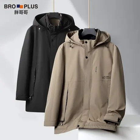 胖哥哥大码中长款加绒风衣男宽松加肥加大简约潮牌男士外套厚款冬商品大图