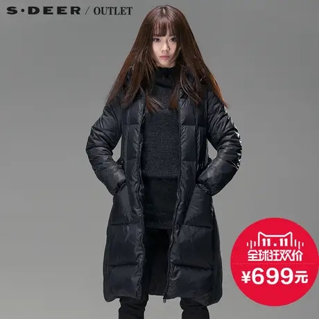 s.deer【新品】圣迪奥正品女装系腰带面包领羽超长绒服S13482491图片