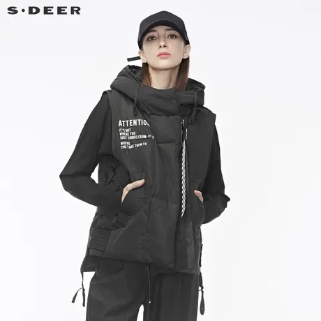 sdeer圣迪奥2018新款冬款撞色字母开衩飘带厚羽绒背心女S18461614图片