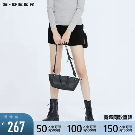 sdeer圣迪奥冬季女装复古时尚飘带拼接棉质灯芯绒短裤S20480912图片