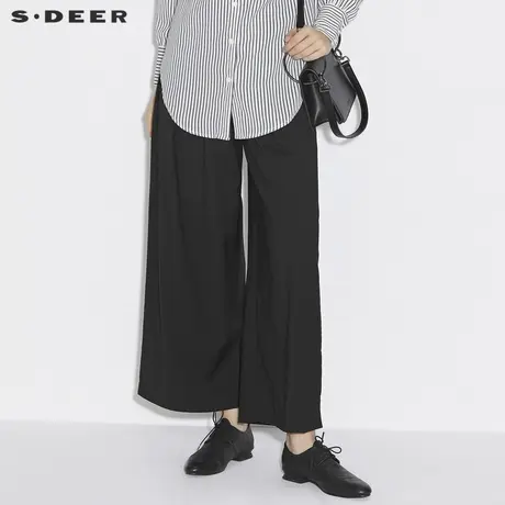 【直播间秒杀专属】sdeer圣迪奥女装压褶黑色直筒长裤S21360821图片