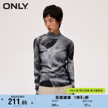 ONLY奥莱夏季休闲时尚设计感印花半高领修身T恤女图片