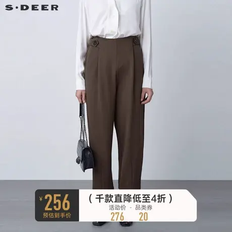 sdeer圣迪奥女装松紧拼接压褶插袋休闲裤长裤S221Z0807图片
