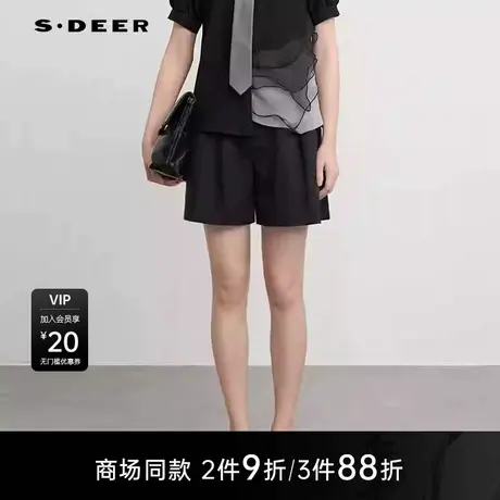 【商场同款】sdeer圣迪奥女学院风高腰压褶插袋A字短裤S25280909图片