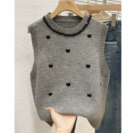 甜美小清新针织马甲女外搭2025早春洋气圆领叠穿宽松无袖坎肩背心图片