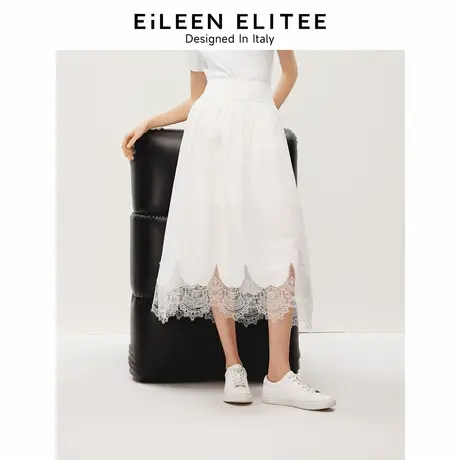 【意大利设计】朗姿纯棉法式设计感蕾丝拼接半身裙2024年夏季新款商品大图