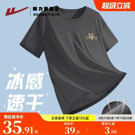 回力运动t恤男款夏季冰丝网眼短袖透气速干男士宽松大码体恤上衣K商品大图