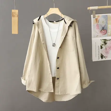 休闲风衣外套女中长款宽松韩版设计感小众高级感春秋连帽外套大码商品大图