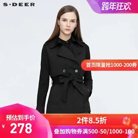 sdeer圣迪奥新品休闲翻领双排扣收腰工装黑色短款马甲女S21161601🗓商品大图