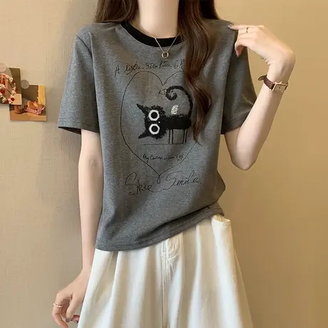 小个子短袖t恤女夏季韩版宽松显瘦大码女装胖mm正肩遮肚子上衣服图片