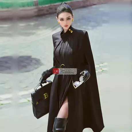 VJE秋冬季大牌设计感斗篷式风衣新款气质收腰中长款过膝外套商品大图