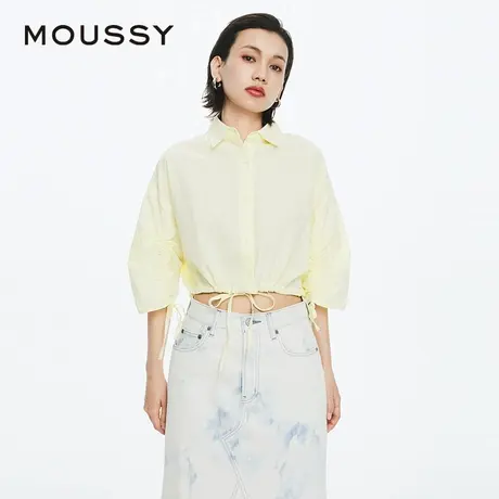 MOUSSY 夏季甜美森系系带抽褶短款长袖衬衫028HSZ30-1041图片