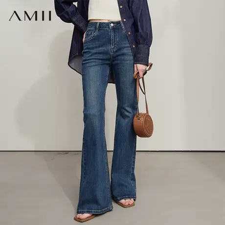 AMII【港式复古】2025秋季港式复古显瘦微喇长裤阔腿牛仔裤裤子商品大图