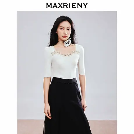 【奥莱】MAXRIENY浪漫优雅蕾丝拼接修身毛衫图片
