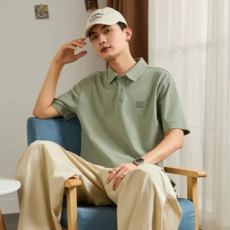 唐狮夏季新款男短袖Polo衫纯色简约宽松翻领上衣学生运动T恤官方图片