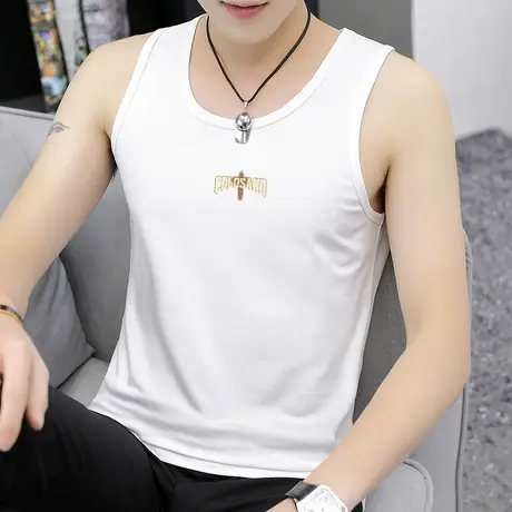 莫代尔冰丝背心男夏季健身运动速干凉感无袖t恤篮球白色坎肩吊带商品大图