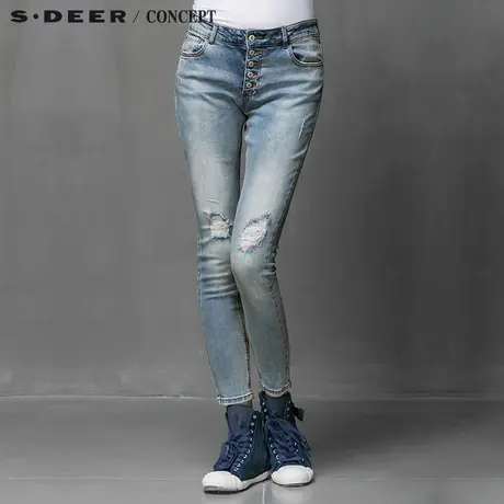 S·DEER＼CONCEPT【上新】圣迪奥女高腰磨白破洞牛仔裤5180826图片