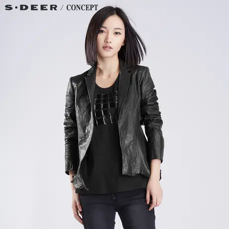 sdeer圣迪奥女设计感修身分割磁扣皮质外套S16382291图片