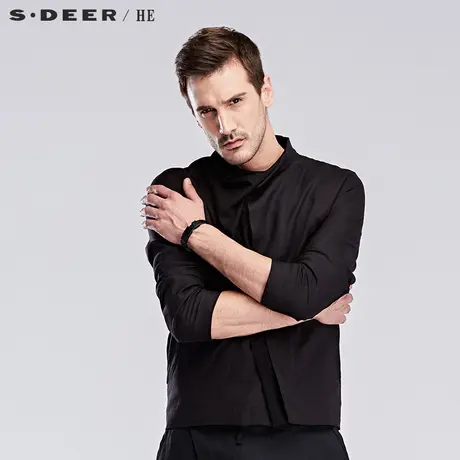 sdeerhe圣迪奥男装时尚潮流拼接斜襟立领短款棉麻外套H15272210图片