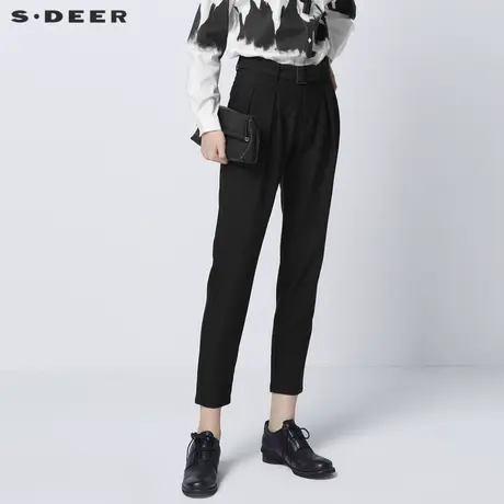 【直播间秒杀专属】sdeer圣迪奥女装压褶插袋黑色九分裤S21360812图片